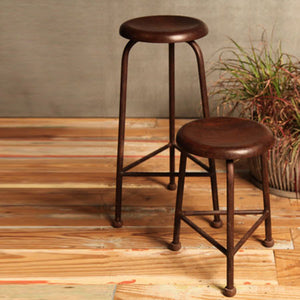 Black iron stool with wood seat