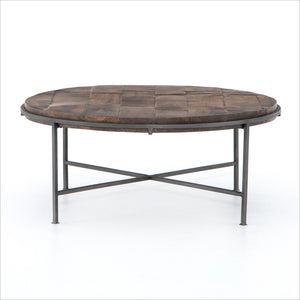 Round wood and metal coffee table