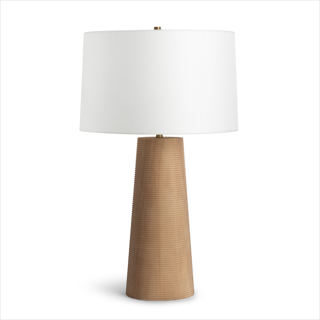 Textured Carved Wood Sanibel Lamp with Linen Shade
