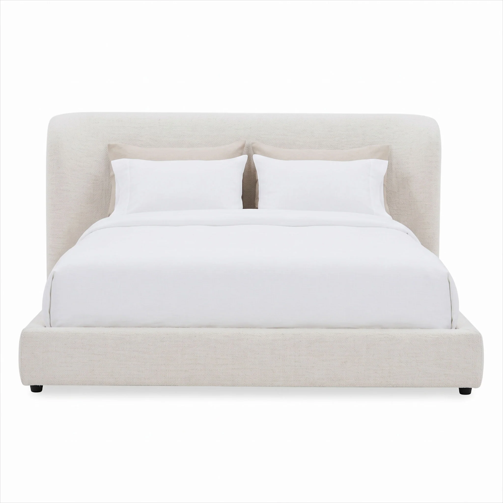 King Platform Bed in performance Nomad Snow fabric