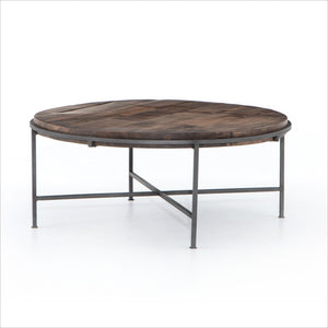 Round wood and metal coffee table