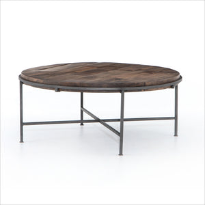 Round wood and metal coffee table