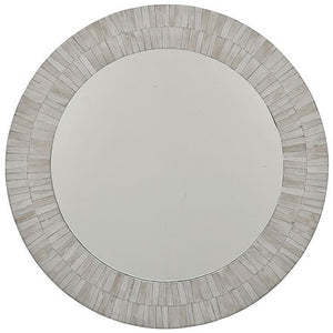 Round mirror in white bone veneer