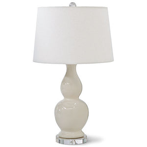 White glass table lamp with white shade