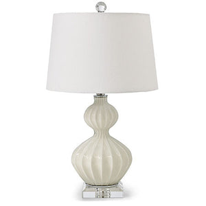 Rippled white glass table lamp with crystal accents