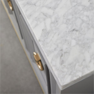 grey cabinet with marble top