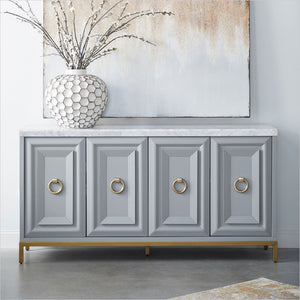 grey cabinet with marble top