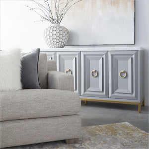 grey cabinet with marble top