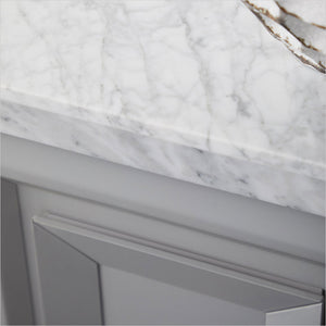 grey cabinet with marble top