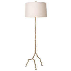 Distressed silver floor lamp with white shade