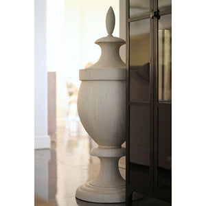 Very large wood finial in vintage grey finish